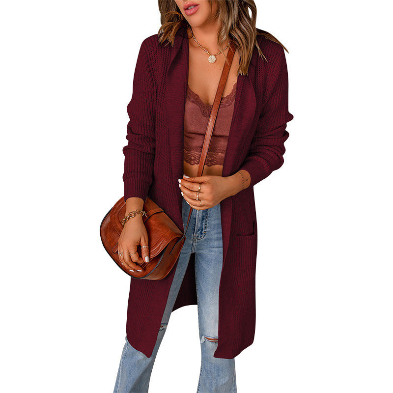 Casual Knit Coat with Open Front and Deep Pockets