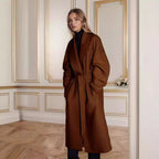 Women's Elegant Long Coat with Wide Lapel and Belt