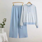 Women's Striped Casual Set with Hood and Wide Cut
