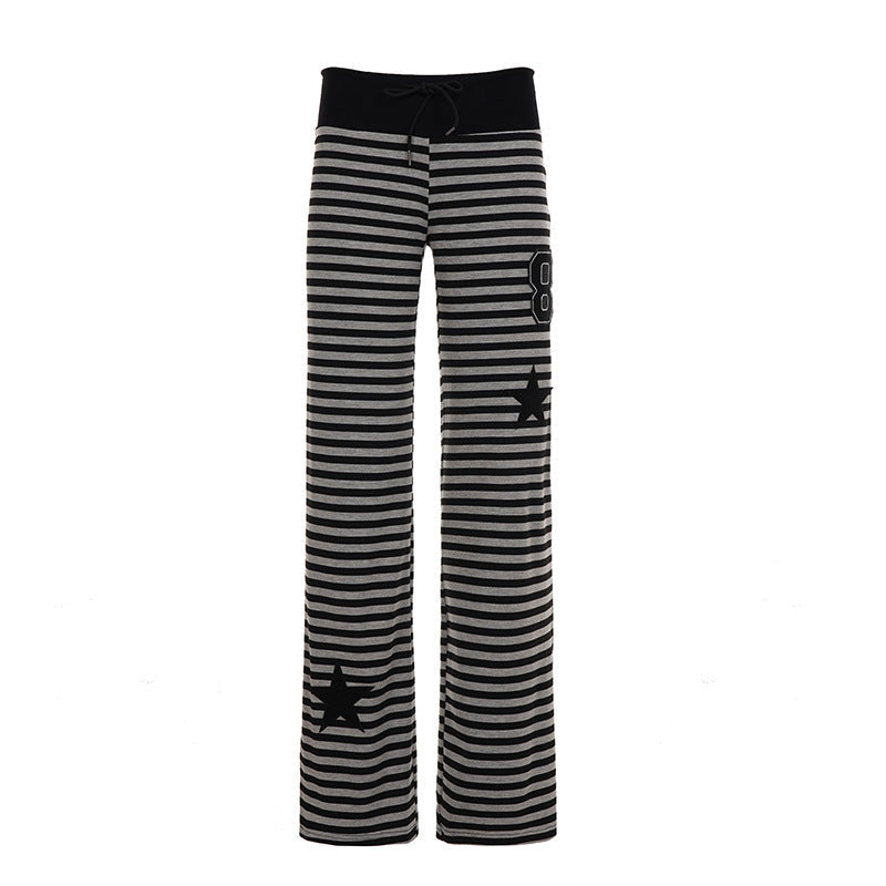 Women's Casual Pants with Striped Pattern and Practical Side Pockets