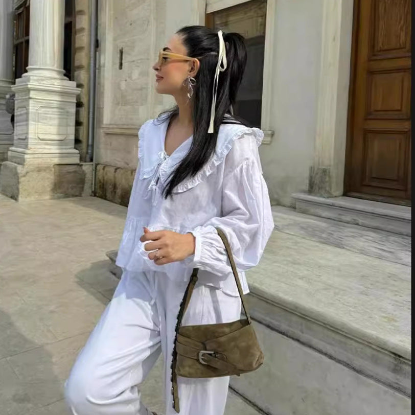 Women's Blouse with Ruffle Details and Fitted Cut