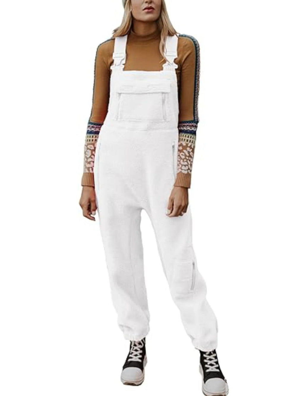 Women's Fluffy Overall with Adjustable Straps and Pockets