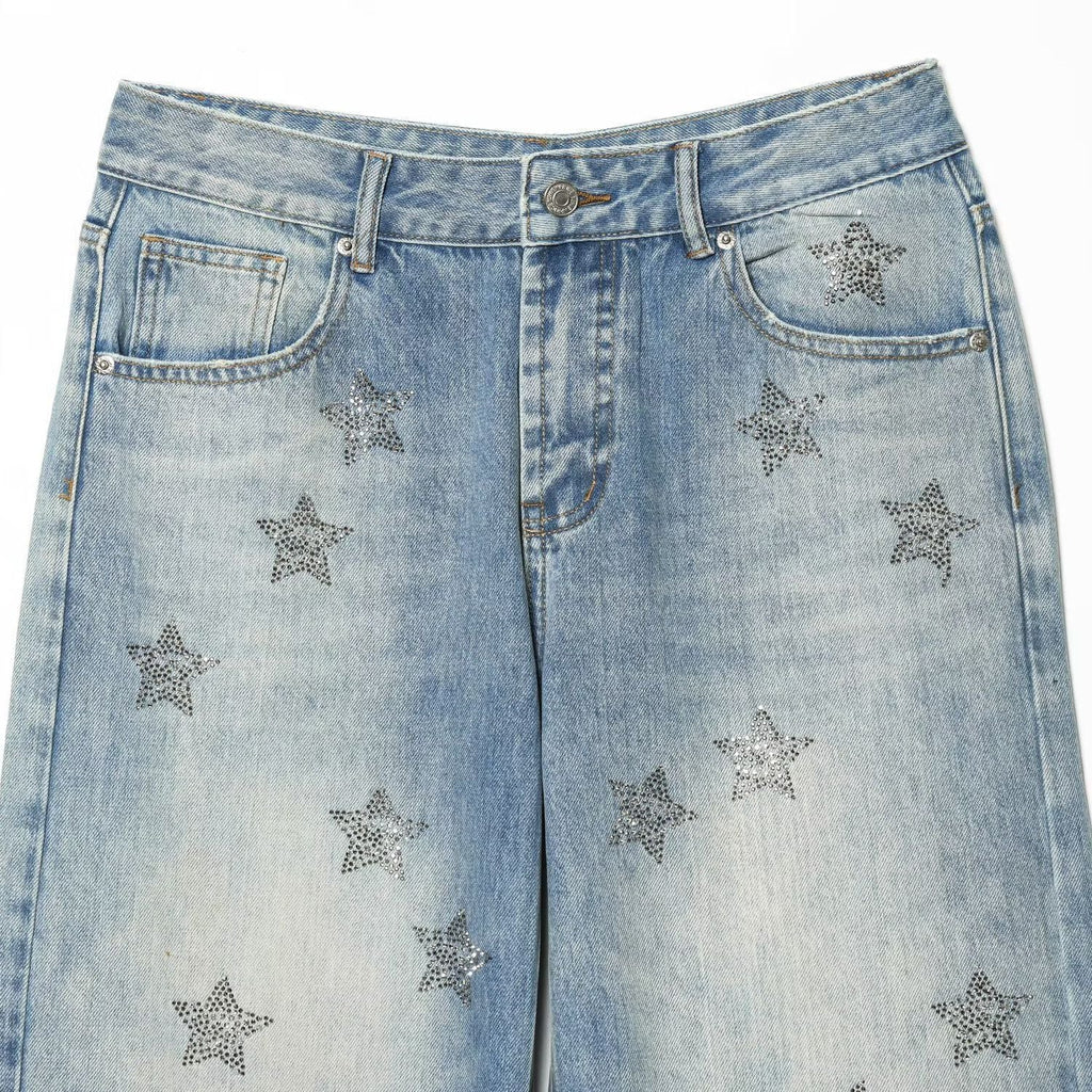 Women's Denim Jeans with Sparkling Star Pattern