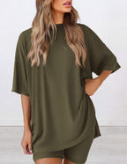 Women's Casual Lounge Set with Oversized Top and Shorts
