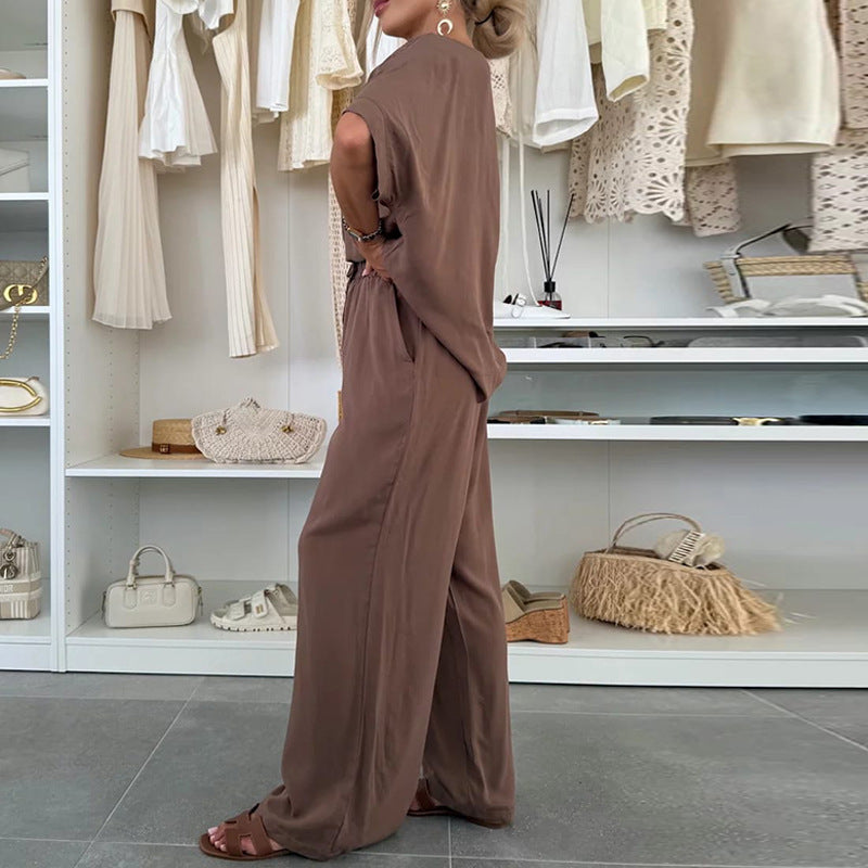Casual Women's Wide-Leg Jumpsuit with Waist Tie