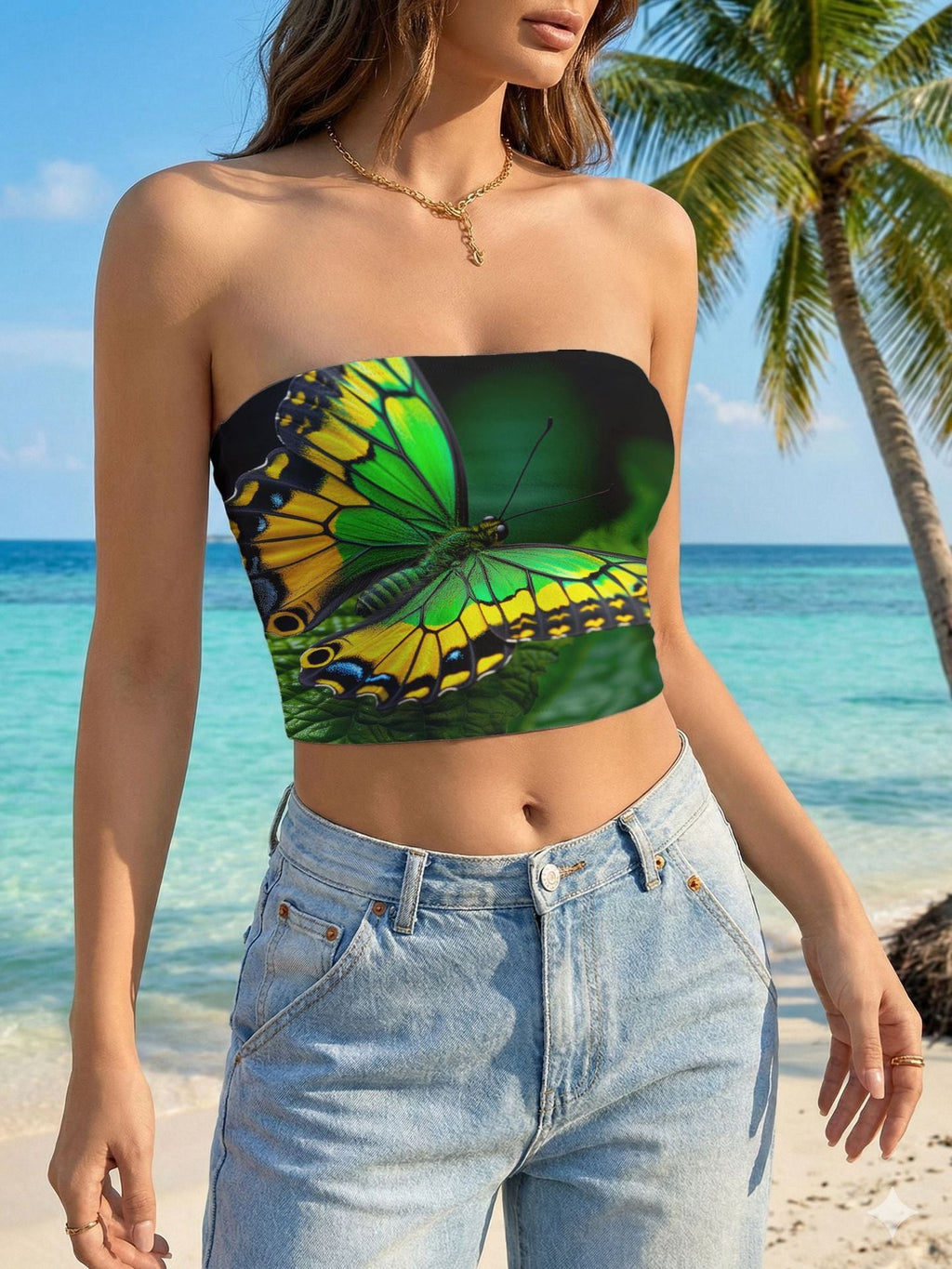 Women's Floral Bird Print Bandeau Top