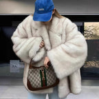 Women's Elegant Faux Fur Jacket with Sparkling Accents