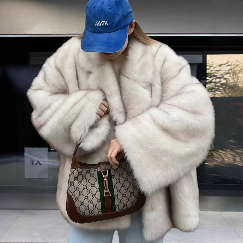 Women's Elegant Faux Fur Jacket with Sparkling Accents