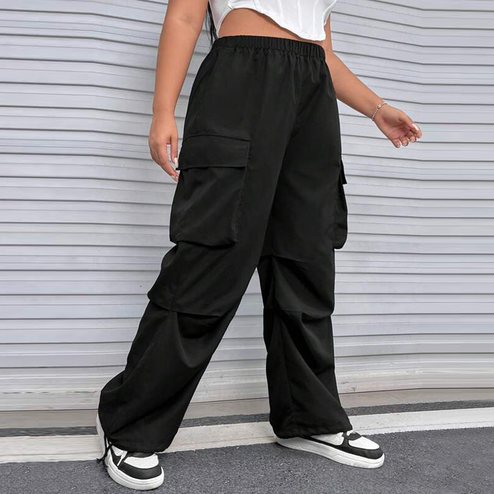 Women's Cargo Pants with Side Pockets and Elastic Waistband