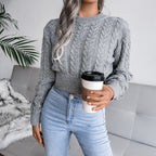Women's Chunky Knit Sweater with Textured Cable Pattern and Fitted Cut