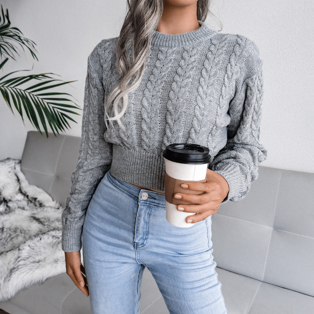 Women's Chunky Knit Sweater with Textured Cable Pattern and Fitted Cut