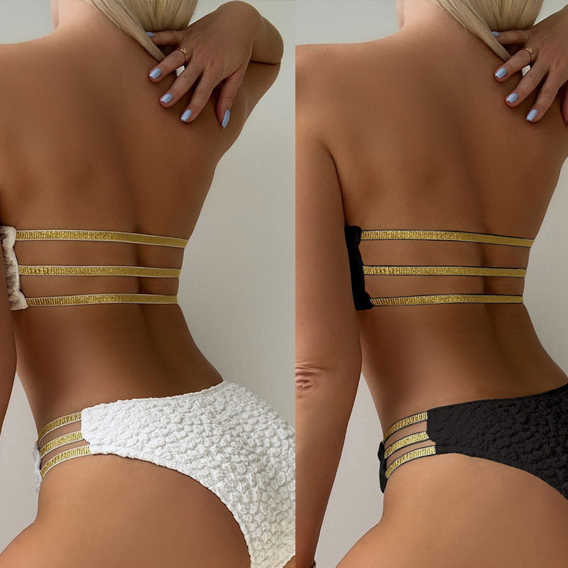 Women's Bandeau Bikini with Glossy Finish and Snap Details