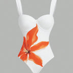 Women's Swimsuit with Elegant Floral Design and Matching Wrap Skirt