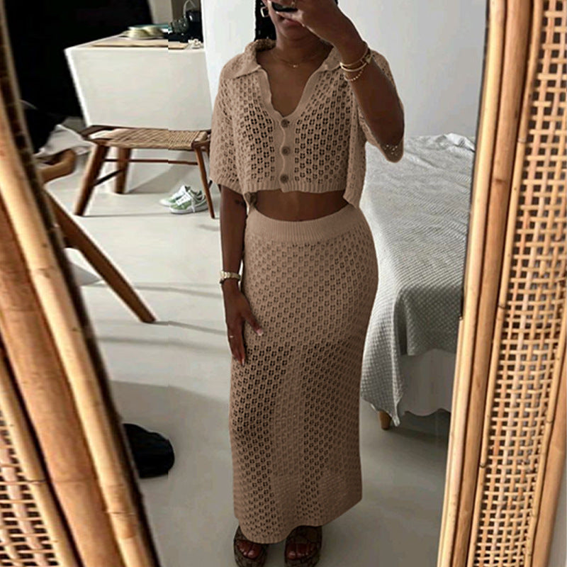 Crochet Crop Top and Maxi Skirt Set
