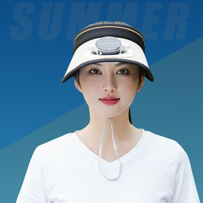Adjustable Sunshade with Removable Solar Fan and Breathable Straw Effect