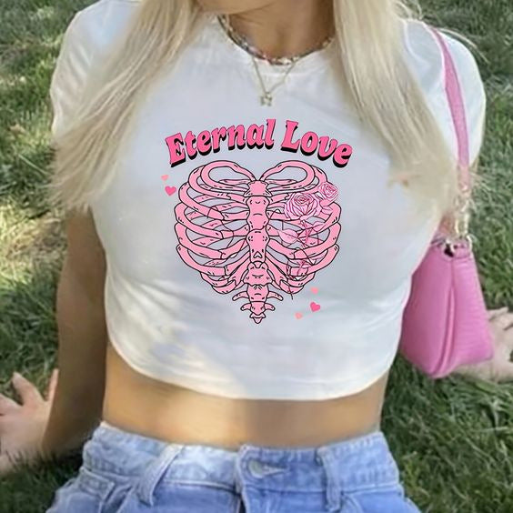 Women's Crop T-Shirt with Nostalgic Print
