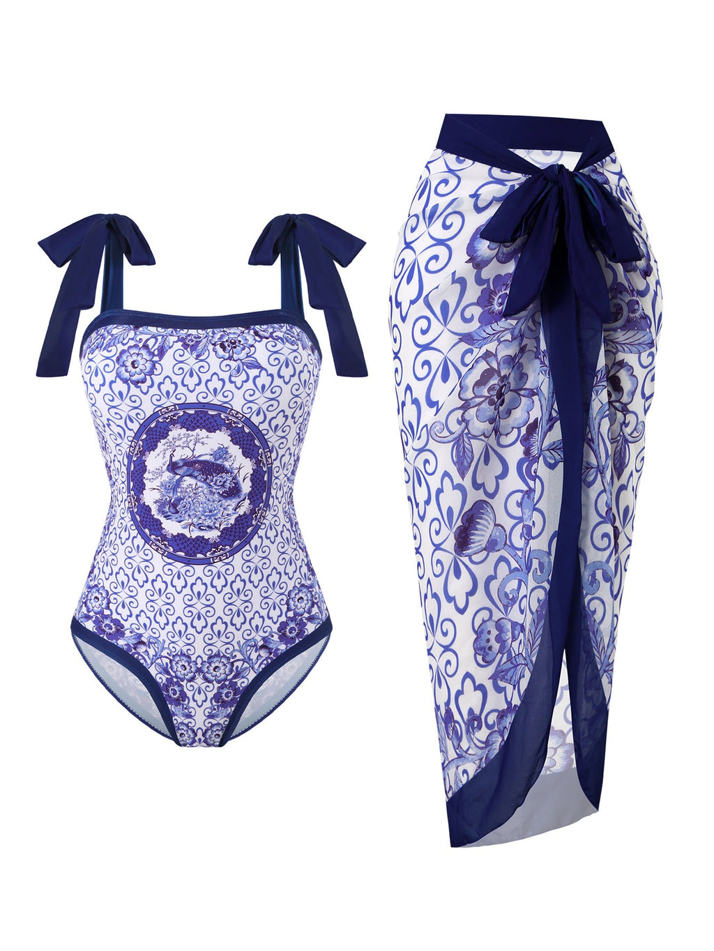 Women's Floral Swimsuit with Sheer Wrap Skirt