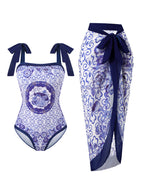 Women's Floral Swimsuit with Sheer Wrap Skirt