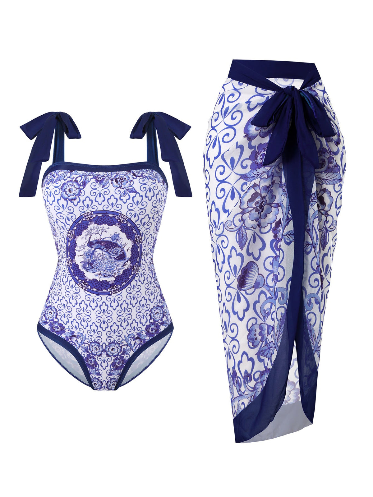 Women's Floral Swimsuit with Sheer Wrap Skirt