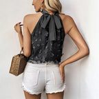 Women's Blouse Shirt with Fashionable Stand-Up Collar and Floral 3D Design