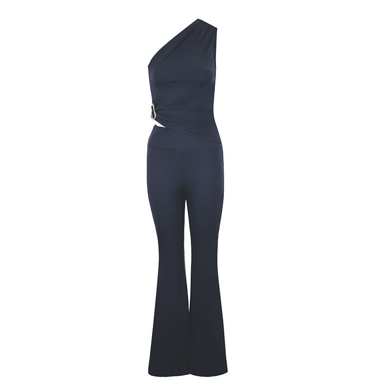 Elegant Women's Jumpsuit with Asymmetric Design and Decorative Waist