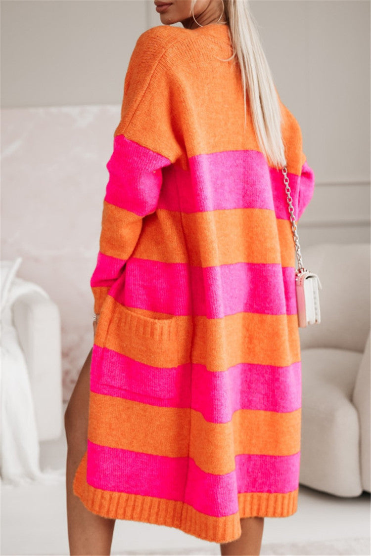 Women's Casual Striped Knit Coat