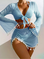 Women's Swim Top with Trendy Wrap Design and Long Sleeves