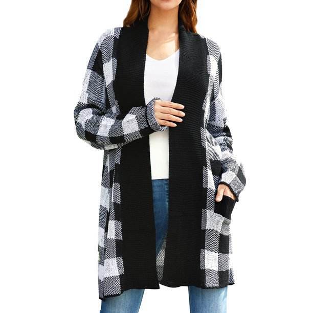 Women's Patterned Open-Front Long-Sleeve Cardigan