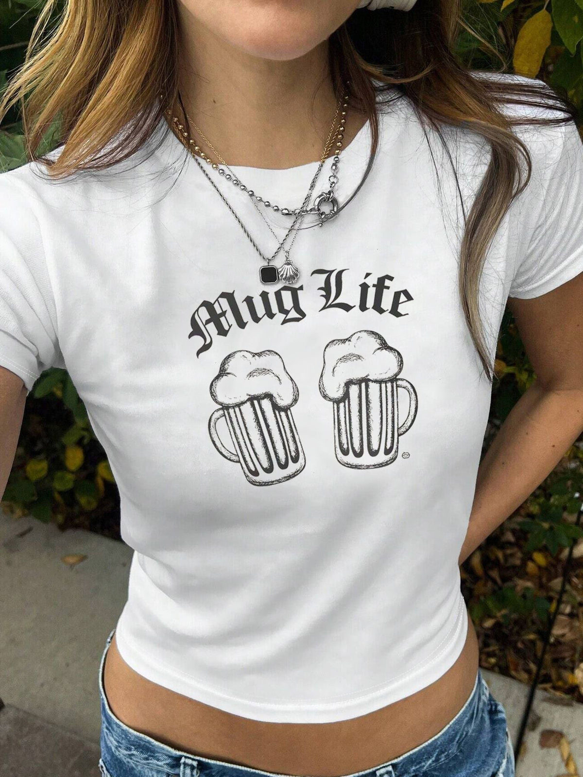 Women's Crop T-Shirt with Creative Lip Print