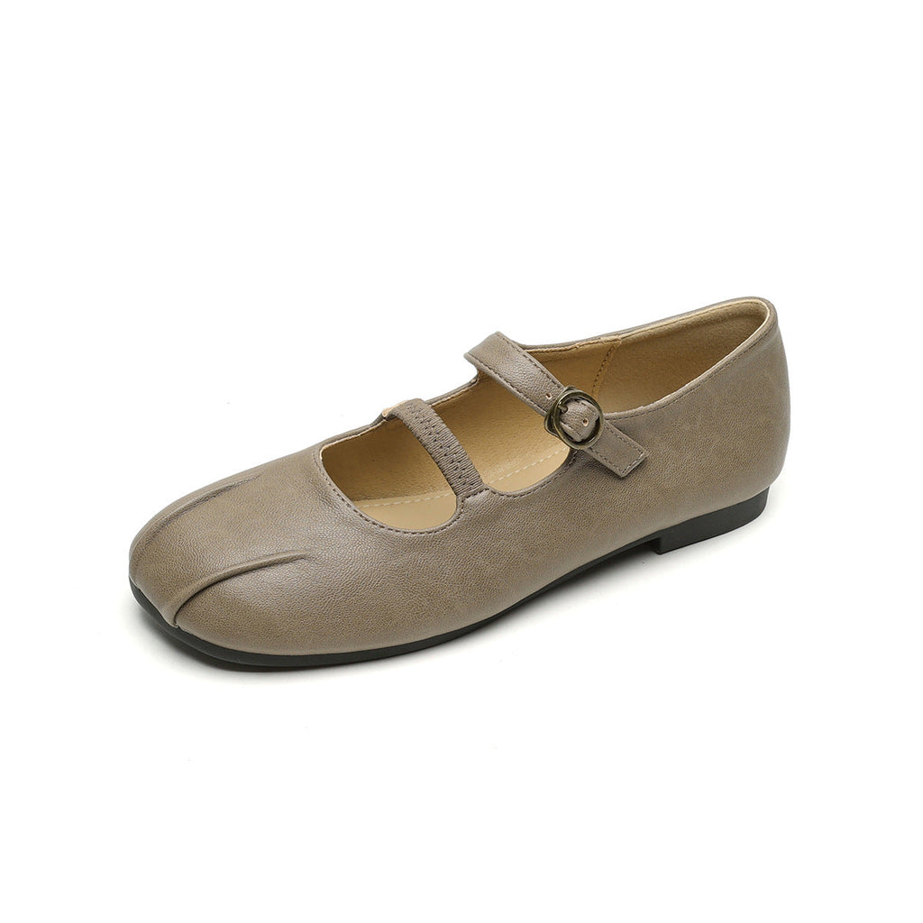 Women's Leather Ballet Flats with Elegant Buckle