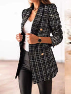 Women's Elegant Tweed Blazer with Double-Button Row and Textured Finish