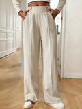Women's Elegant and Airy High-Waist Wide-Leg Trousers with Practical Pockets