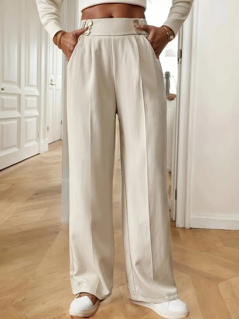 Women's Elegant and Airy High-Waist Wide-Leg Trousers with Practical Pockets