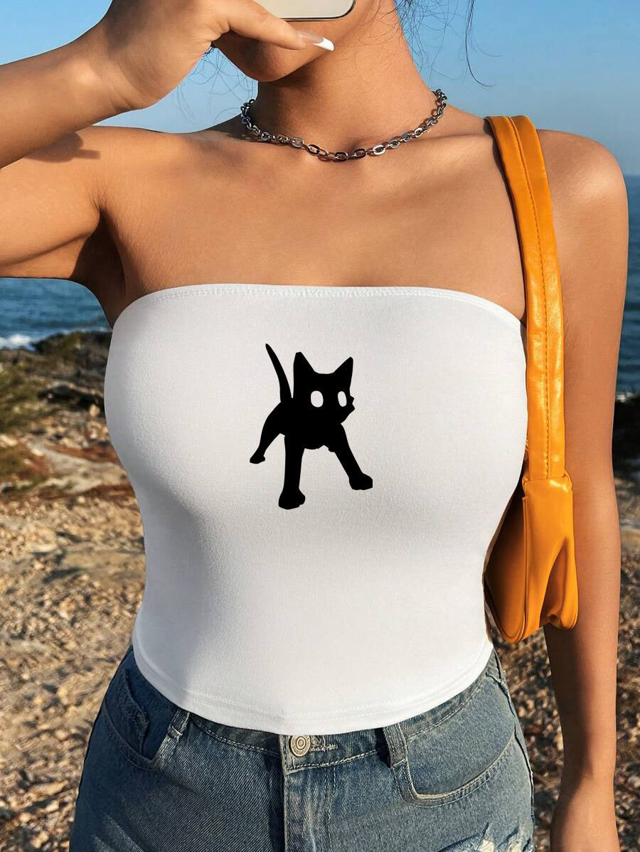 Women's Bandeau Top with Bold Statement Print