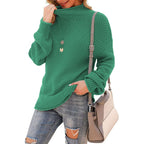Women's Chunky Knit Sweater with High Collar and Textured Surface