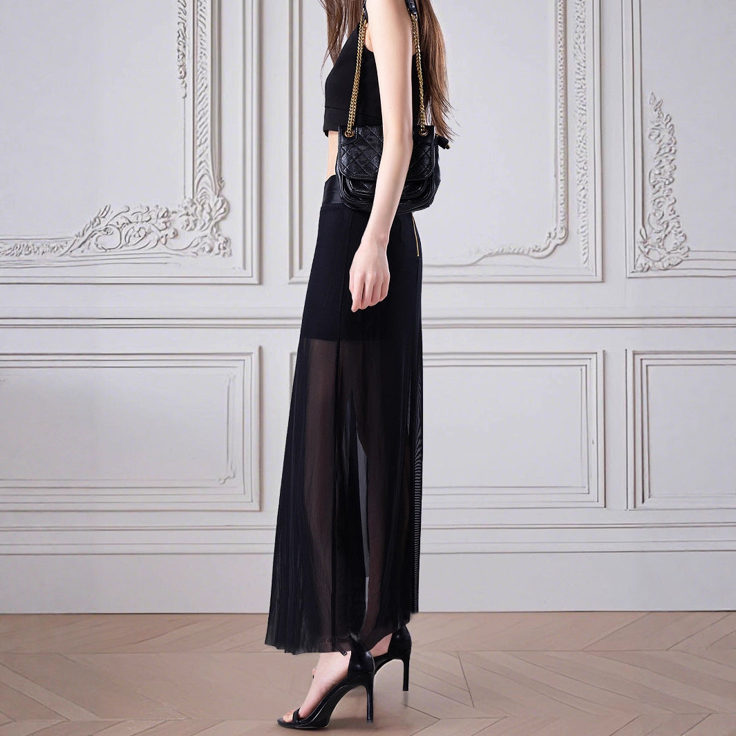 Elegant Maxi Skirt with Sheer Overlay