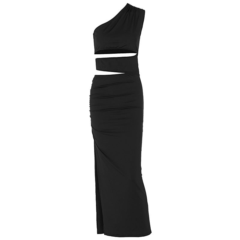Women's Asymmetrical Ruffled Maxi Dress with High Side Slit
