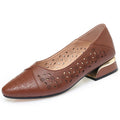 Women's Ballet Flats with Decorative Cut-Out Design and Block Heel