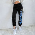 Women's Casual Pants with Butterfly Print and Elastic Waist