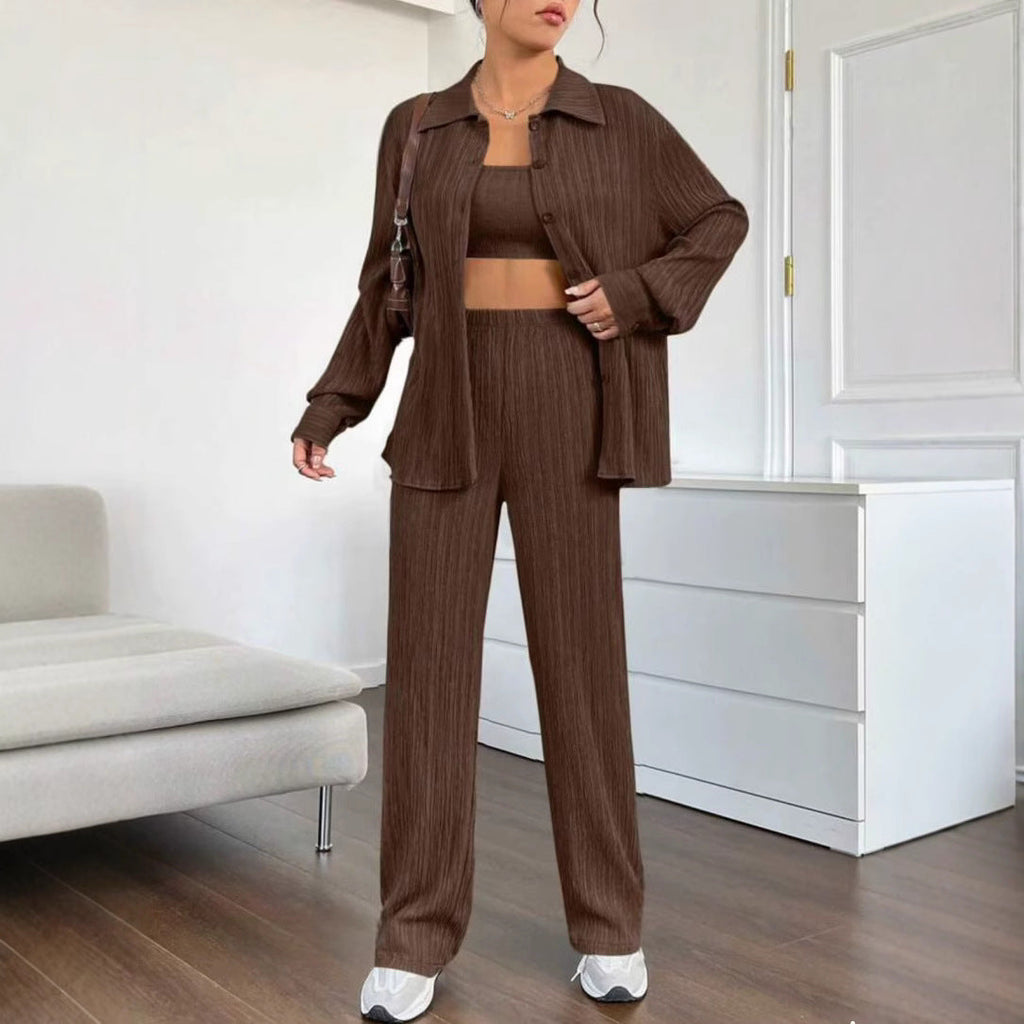 Women's Elegant Striped Blouse and Loose Pants Set