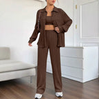 Women's Elegant Striped Blouse and Loose Pants Set