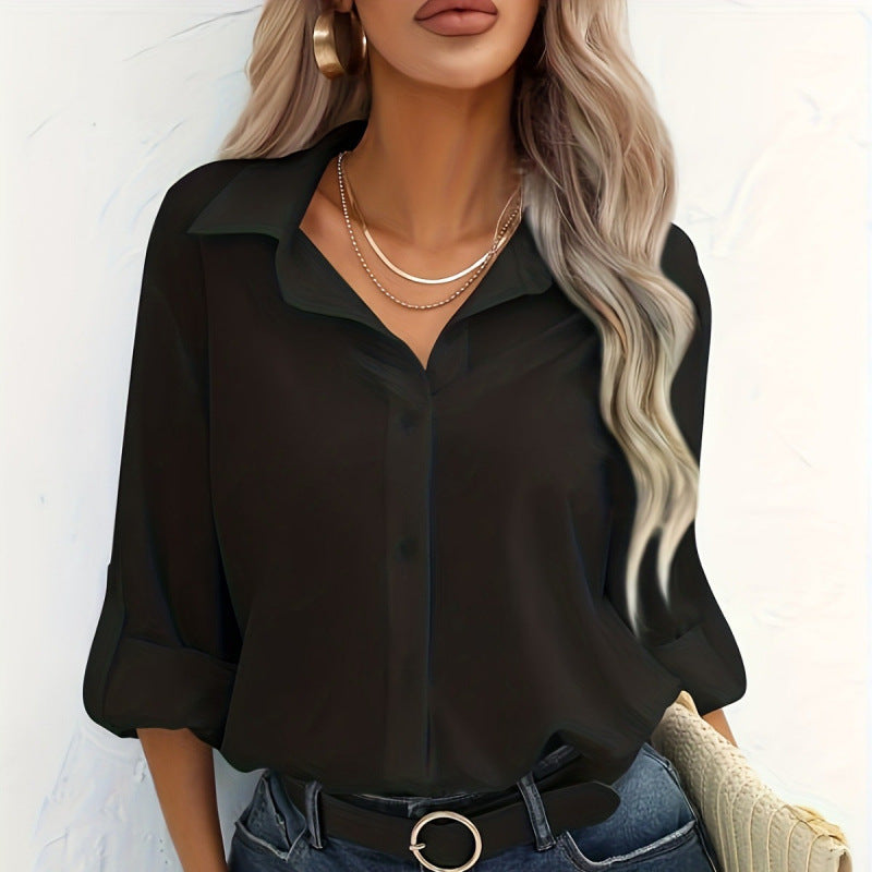 Elegant Long-Sleeve Breathable Cotton Blouse