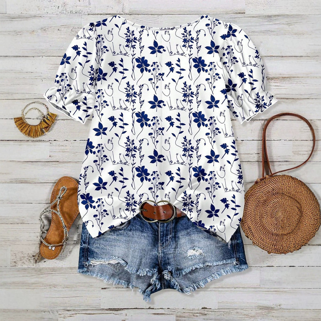 Women's Floral Print Short Sleeve Blouse