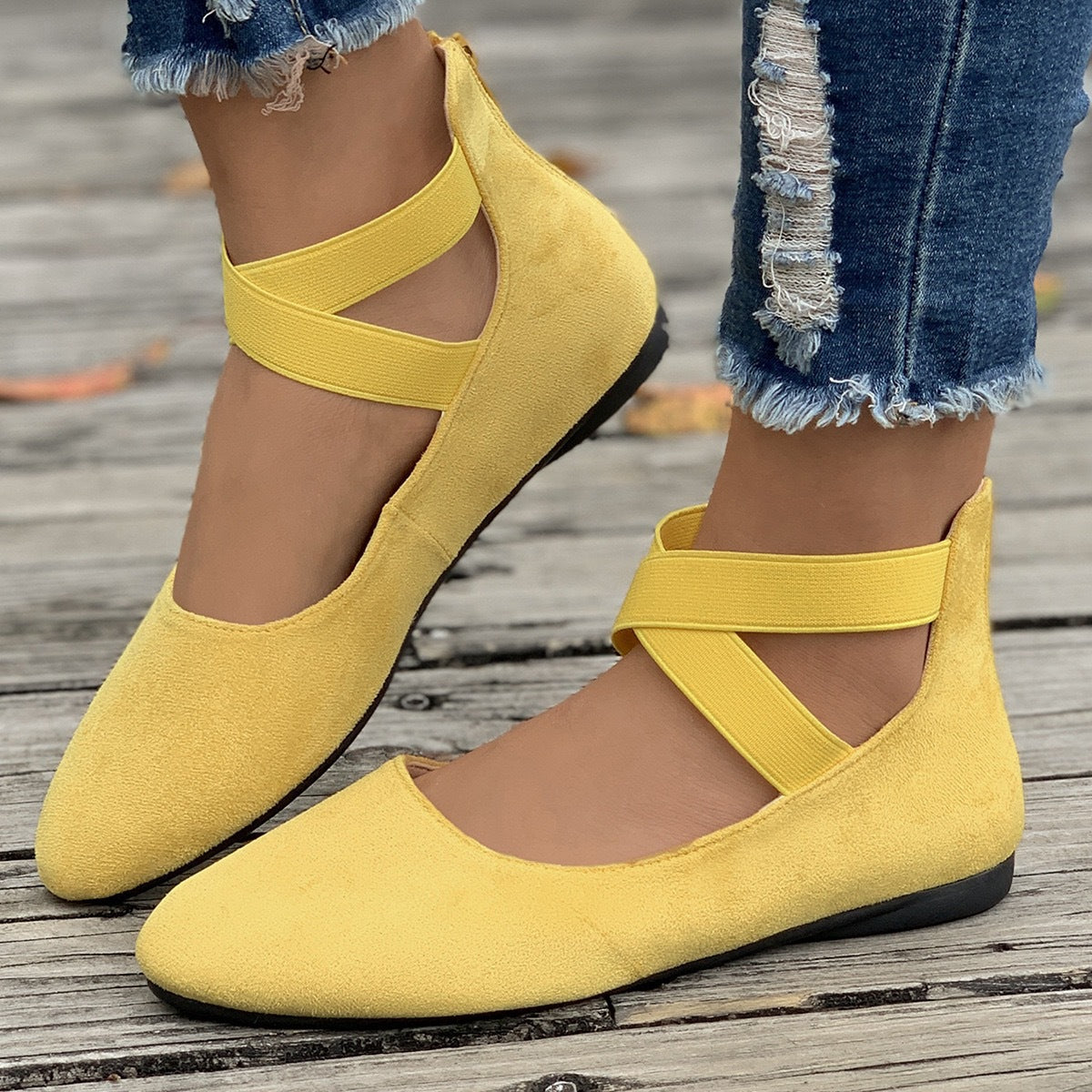 Women's Ballet Flats with Elastic Cross Straps