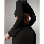 Women's Long-Sleeve Cut-Out Mini Dress with Knot Detail