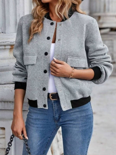 Women's Bomber Jacket with Pockets and Contrasting Collar
