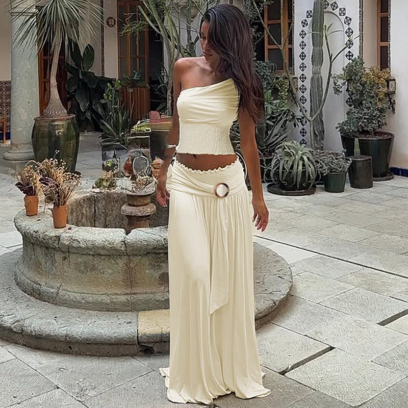 Women's One-Sided Maxi Dress with Refined Draping