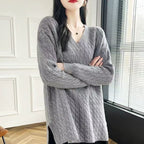 Women's Chunky Knit Sweater with V-Neck and Casual Fit