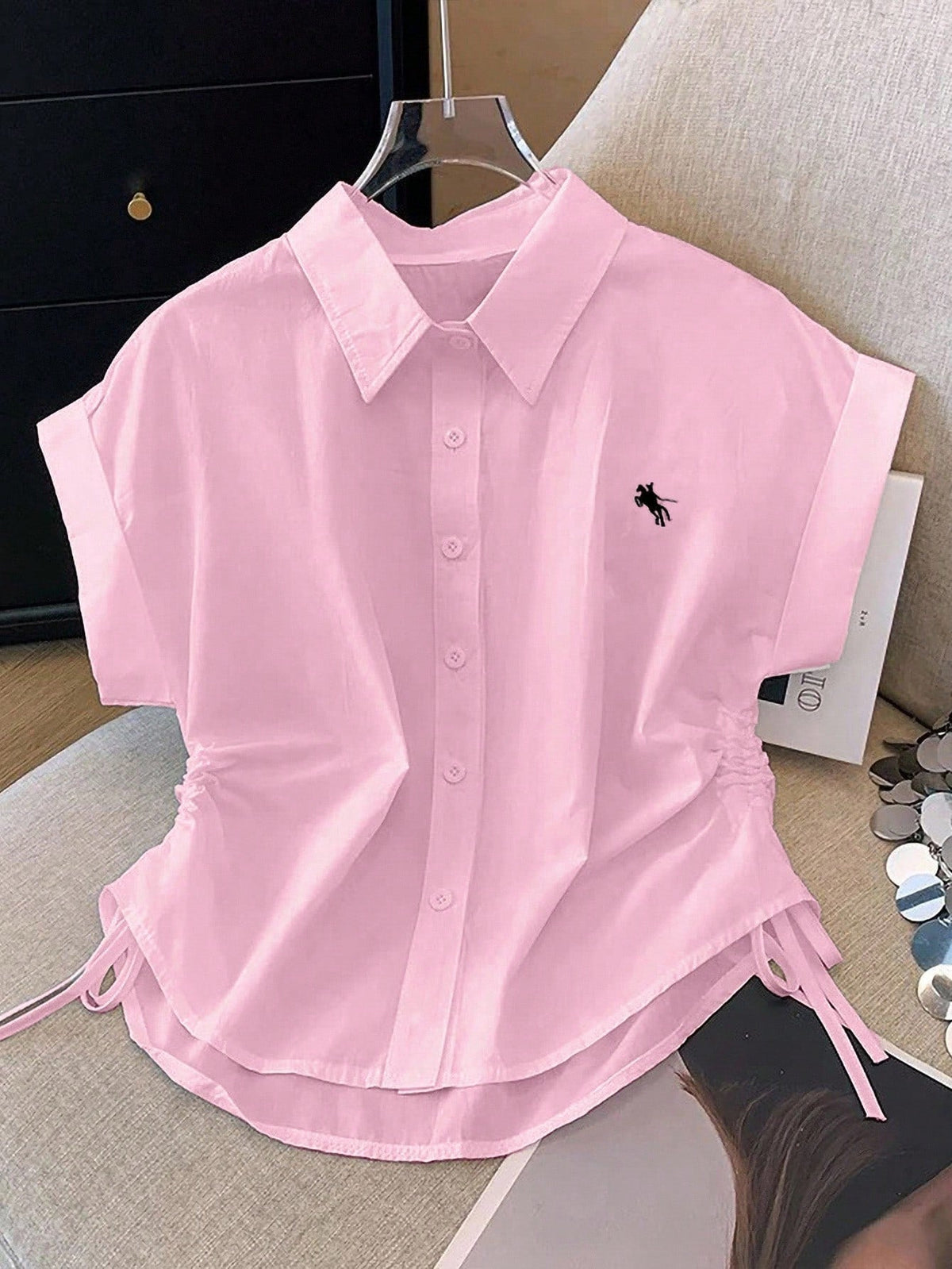 Women's Short-Sleeve Blouse with Side Ruching