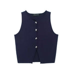 Women's Sleeveless Knit Top with Button Details